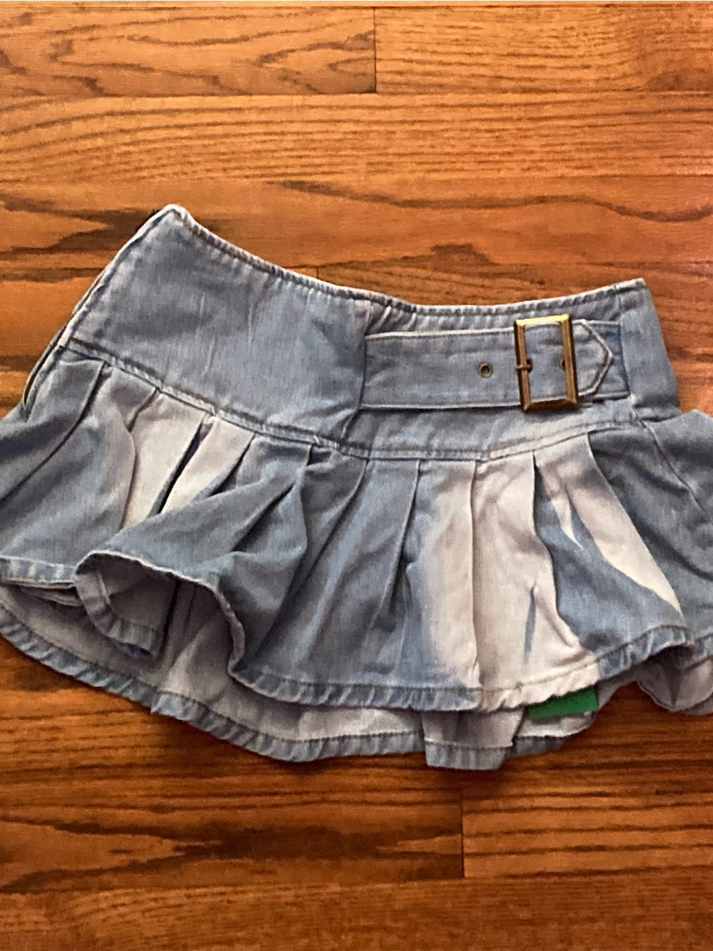Pleated denim mini skirt